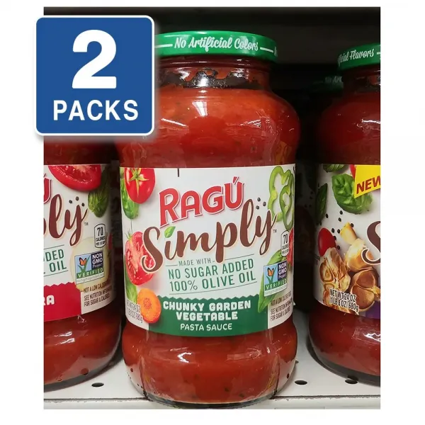 Ragu Simply Chunky Garden Vegetable Pasta Sauce 라구 심플 가든 베지터블 파스타 소스 24oz(680g) 2팩, 1개