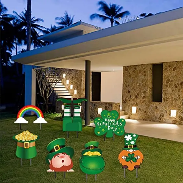 셀렌 디 7PC 세인트 패 트 릭의 날 부두 베팅 세인트 패트릭의 놈들 클로버 컬러 무지개 징후 야외 잔디 장식 집 정원 장식을위한 녹색 휴가 용품 (C), C