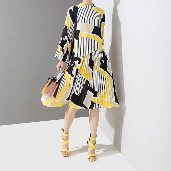 패션이루 스트라이프 플리츠 미시 원피스 롱 봄 가을 오피스룩