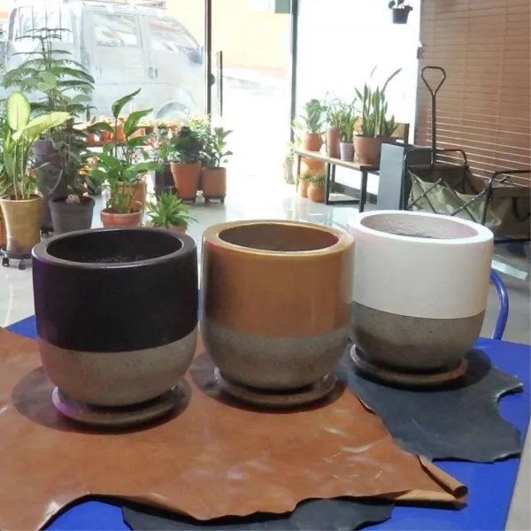 빈티지 원형 스톤화분 받침포함 20x20cm 식물 가로수, 골드 투톤