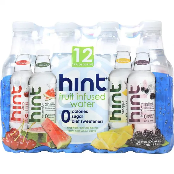Hint 힌트 워터 체리 멜론 파인애플 블랙체리 4가지맛 16oz(474ml) 12병 Fruit Infused Water Variety Pack