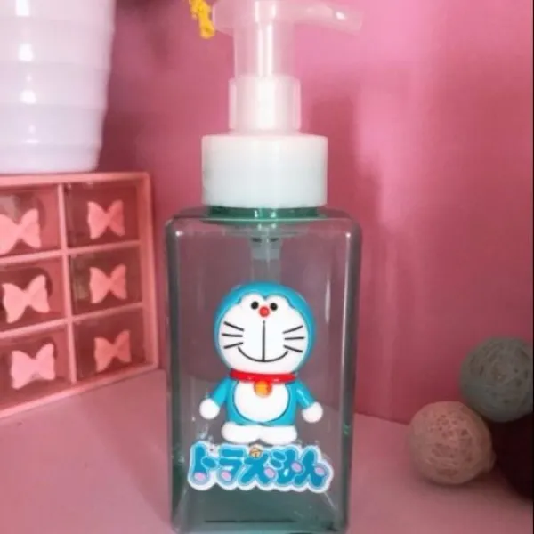 소분공병 애니메이션 큐트 무스 발포병 달아나다 로션 휴대식 원터치 핸드워시 4538730480, 투명 블루 450ML 문패 스마일 땡
