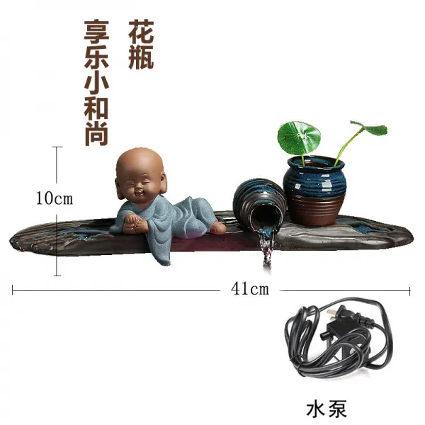 와이유 코끼리장식 유수장품 DIY부품 순환수세라믹 어항수통양어조경어조경출, 41CM향락소중(화병+)+ 펌프