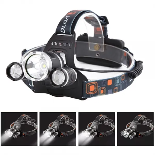 간편하게 충전식 3구 3000루멘 LED 헤드랜턴 T6X3Ea, 랜덤, 1개