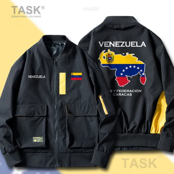 task 베네수엘라 venezuela 국가 지도 얇은 아웃포켓 남녀 스틱 스타디움, 얇은 자켓 블랙 A