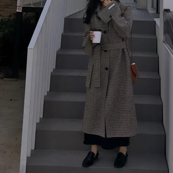 Kirahosi 롱코트 가을 겨울 여성 모직 캐시미어 롱코트 자켓 아우터 슬림핏 110 278 Hrfpotk