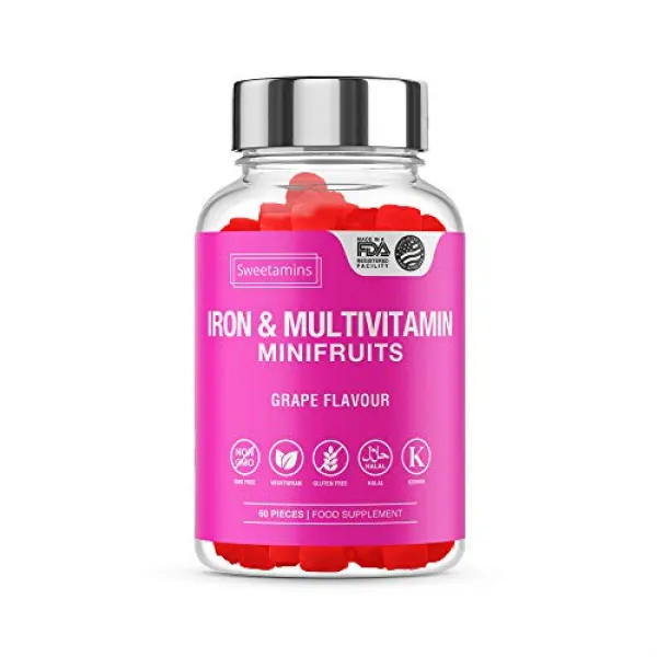 Seven Seas 종합비타민 눈 건강영양제 Sweetamins 60 Pieces Iron and 멀티 비타민 MiniFruit Gummies 고강도 포도 맛 베지터 리언 무 식용 비타민 식품 보충제 미국 수입 |-39555, 단일옵션, 단일옵션