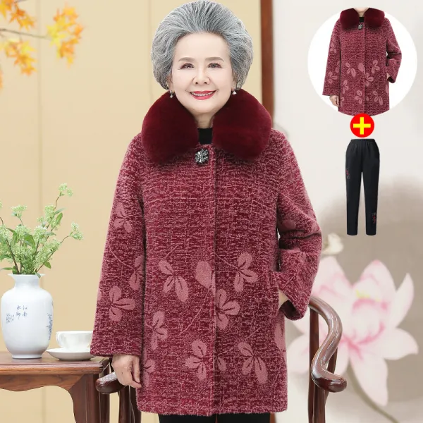 노멜스토어 가디건투피스 중년 여자 시어머니 겨울 가을 계절 털 넥 할머니 모직 엄마 노인 옷
