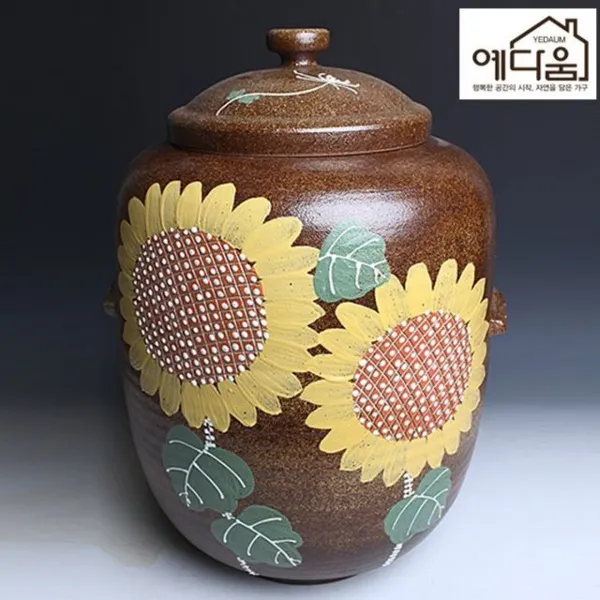 [2개묶음 할인]예다움 재유 해바라기 쌀독10kg JWK-142111 쌀통 쌀독 쌀항아리 황토쌀독 쌀뒤주, 예다움 재유 해바라기 쌀독10kg