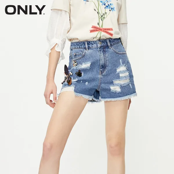간플렉스 청바지반바지 능치 ONL Y 가을 와이드 루즈핏 디스트로이드청반바지 여성