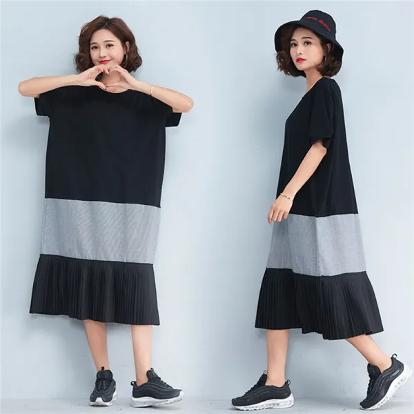 패션이루 캐주얼 원피스 박시 롱 반팔 여름 미시 루즈핏 여성