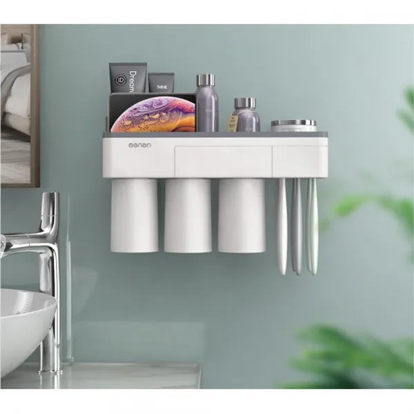 마그네틱 거꾸로 컵 거는 욕실 수납홀더 치약칫솔홀더, 1개, 3구 수납거치대