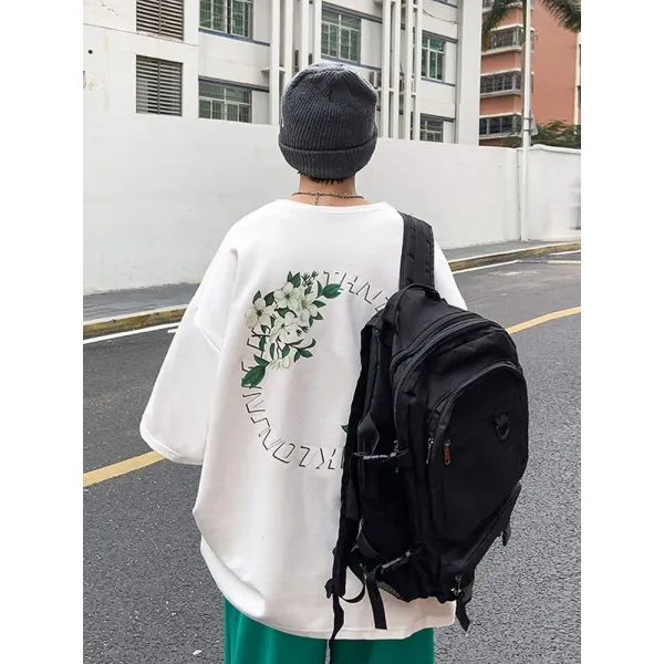 두소한 반팔남 디자인 감각 소중 오버사이즈 티셔츠 여름 ins 조표 항구풍 깡패 멋있다 2022 국조 5분 소매 블랙 S
