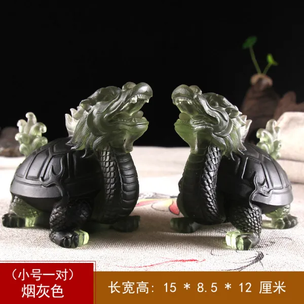 와이유 거북용 유리용거북장식품장수홈진택장식품현관조재풍수축수생일선물공예 스몰 한 쌍의 스모크 그레이