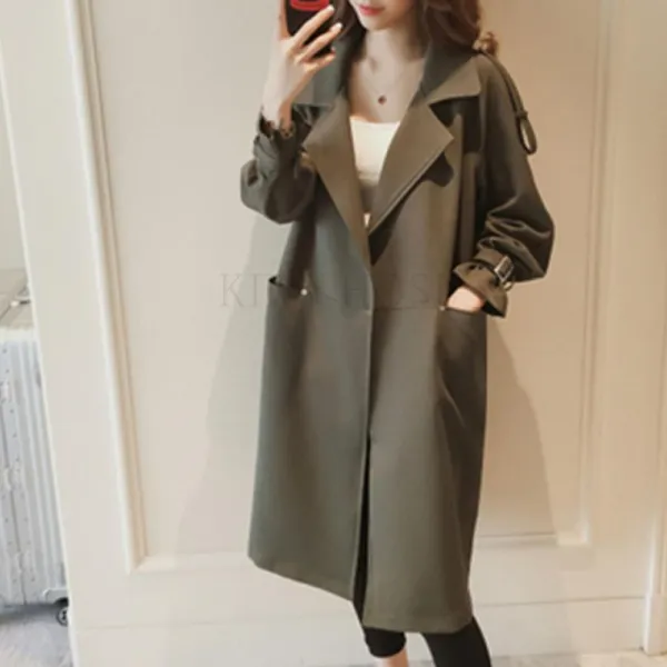 kirahosi 트렌치코트 봄 가을 여성 트렌치 바바리코트 루즈핏 심플 롱 하프코트 93-86 +덧신 증정 BFwk361f