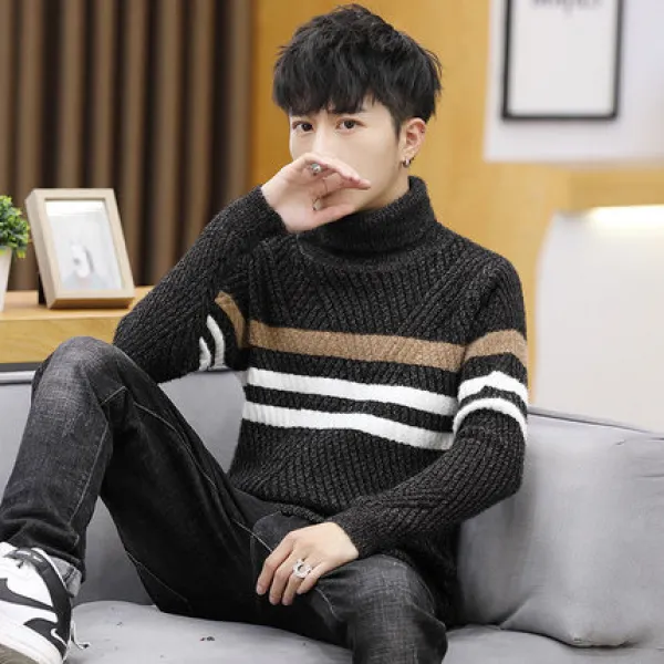  에이아이쇼퍼 남성 라운드 줄무늬 니트 스웨터 126