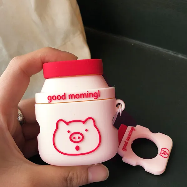 에어팟 케이스 개구리그린 이어폰 파우치 요구르트핑크