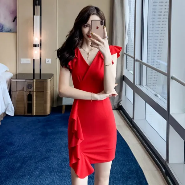행복한우리 프릴원피스디자인 매너 감각 여름 슬림핏 허리보정 나이트클럽 힙랩 여성