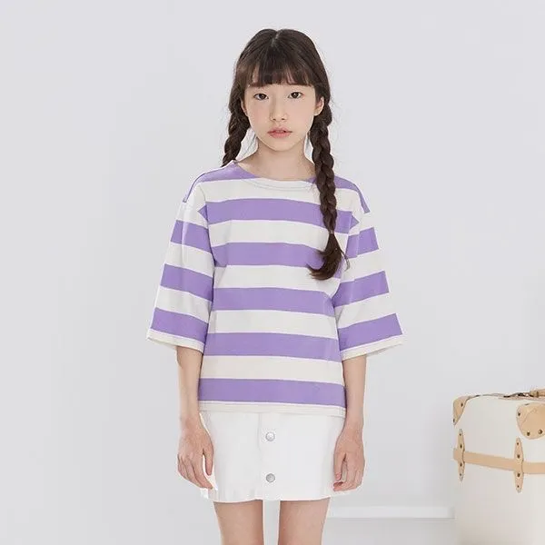 일로딜로 [쇼핑점] 여아주니어 봄, 여름,가을까지~여름신상템 상하세트/원피스/티셔츠/반바지/레깅스등등 할인전!! [7부 빅보더 티셔츠] IDLA22450