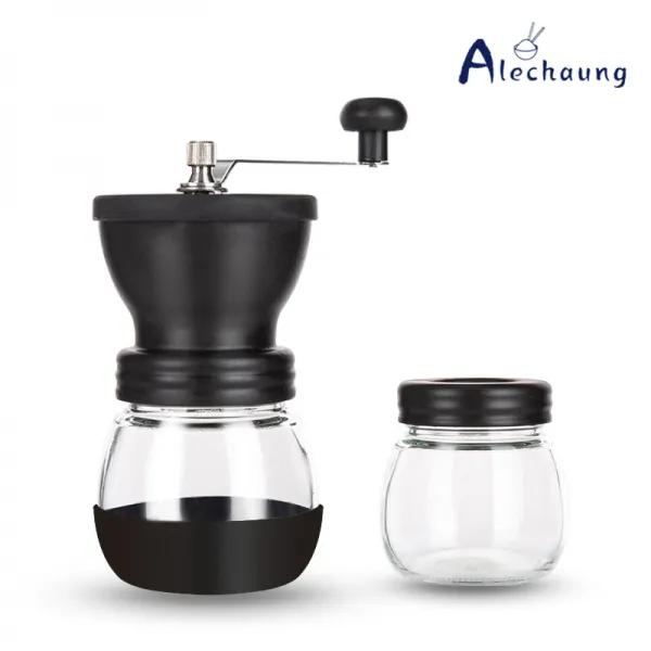 Alechaung 원두 커피분쇄기 유리 덧붙이다 원두보관통, 블랙
