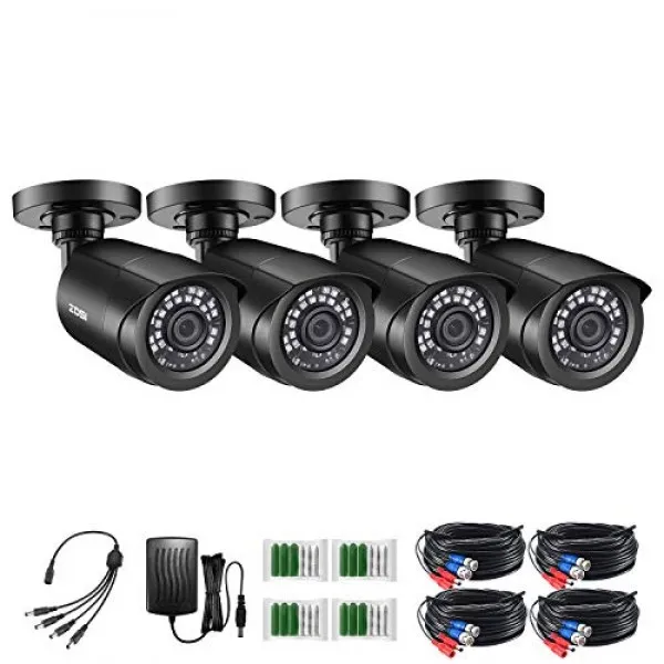 ZOSI 4 팩 2MP 1080p HD-TVI 홈 보안 카메라 실외 실내 1920TVL 24PCS LED 80 피트 야간 투시경 90 °
