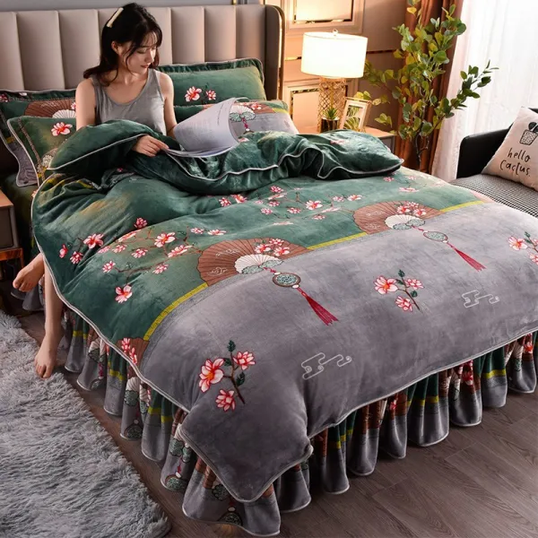 럭셔리 퀄리티 플러시벨벳 침대스커트 4종 풀패딩 코튼 시트형 이불커버 인싸템 베실내화 Ysx 도화선