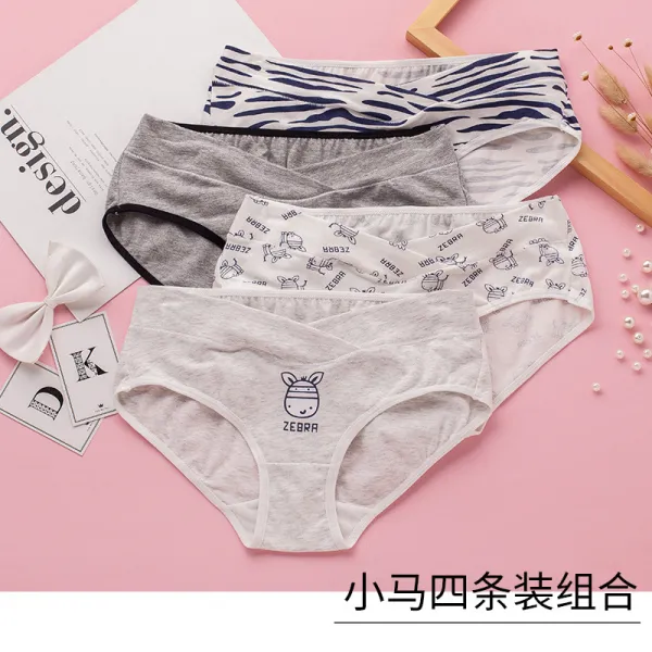 팬티 임신기 저중심 토플 에어 내의 비 항균 반바지 여 임신 말기 빅 사이즈, 얼룩말 네갈래 룩