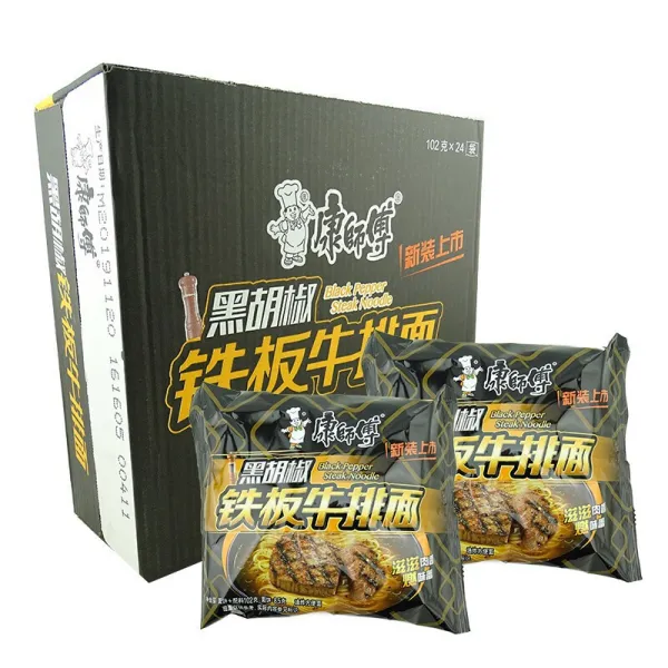 강 씨 아저씨 파 향 갈비 흑 후추 철판 불고기 국수 6 봉지 즉석식품 오피스 식품 클래식 봉지 야식 식품 봉지 라면 (후추 철판 스테이크 면 102g x6 봉지), 상세페이지 참조