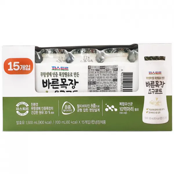 파스퇴르 바른목장 요구르트 100ml X 15입 종이박스 방문수령 전용 