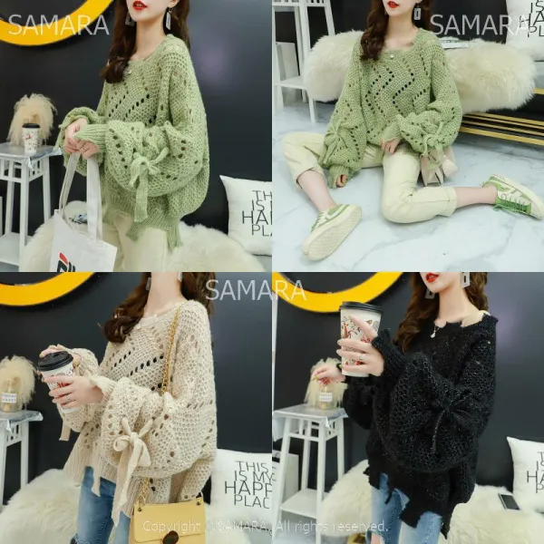 Qterra 특허브랜드 스웨터 풀오버 볼륨소매 라운드 펀칭 소프트 니트