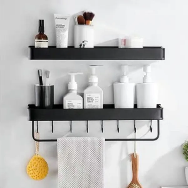 엑스페이 벽선반 욕실선반 간편식선반 정리 무타공 선반 화장실 수건걸이, C타입. 50cm + 수건걸이 + 후크 5개