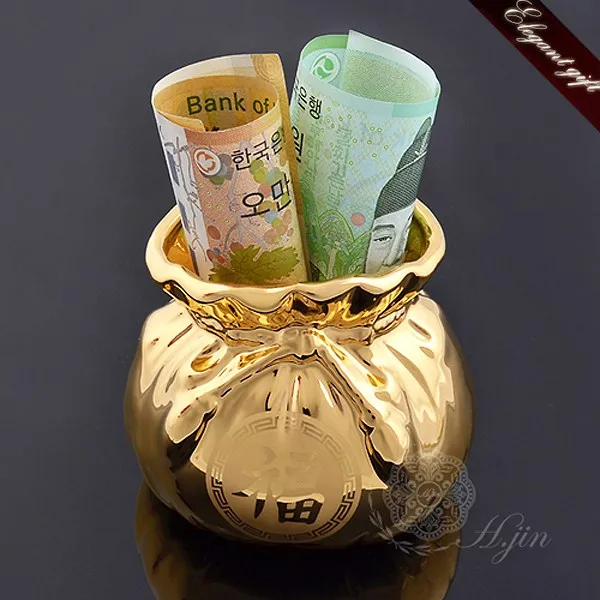  H.jin 24k 금도금 도자기 골드세라믹 금두꺼비 복주머니 개업 이사 집들이 명절 거래처 바이어 생일 생신 선물 기념품 답례품 복주머니