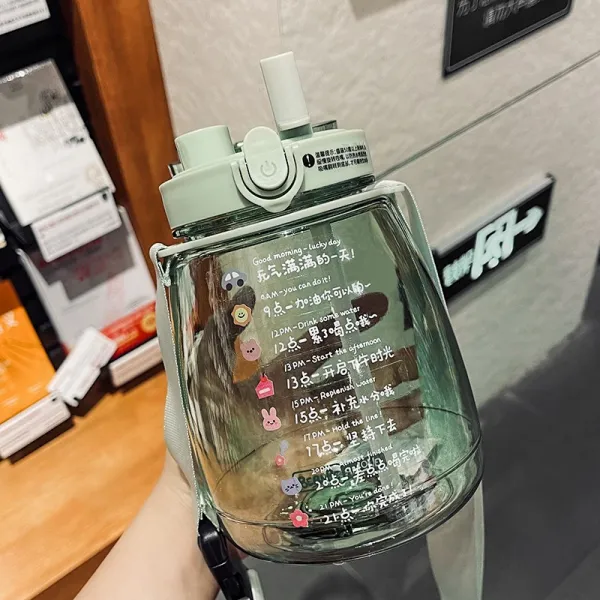 대용량 배부르다 여성 물컵 조대 물병 인싸템 여름멜빵 휴대 빨대컵 4465242874, 목표 스티커 시트지 -그린 양 마시다