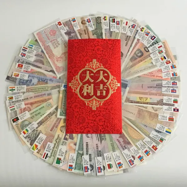 [무료 배 송] 외국 동전 세트. 세계 각국 화폐 권. 세계 화폐 세뱃돈. 보너스 50 개국 100 장 외국 화폐.