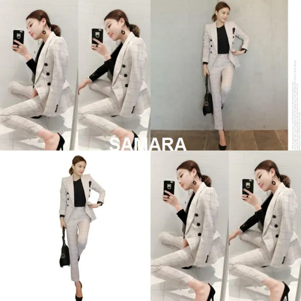 Qterra(특허브랜드) SAMARA p190401043 여성양복 코트 체크 슬림핏 9부 바지 세트