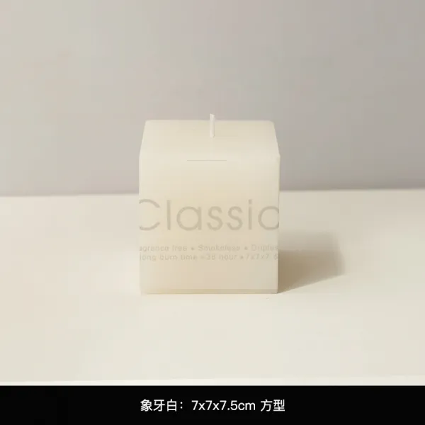 Lanshan 나무 무연 로맨틱 생일 향기로운 양초 창조적 인 웨딩 열 왁스 아이보리 흰색 원통형 사각형 촛, 단일옵션, 아이보리 7x7x7.5 정사각형