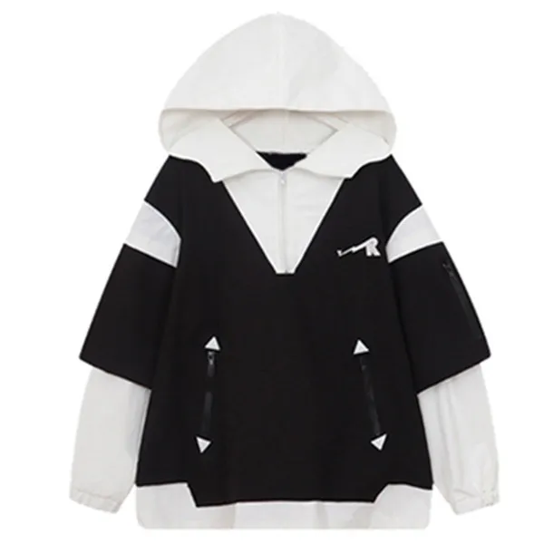 남자후드집업 Myp신상 봄 빈티지 반지퍼 대비색상 패치워크 바람막이 운동 후드티셔츠 남자커플 스타일