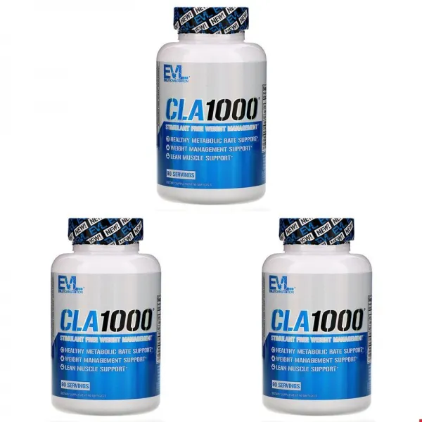 이보루션 뉴트리션 CLA 1000 자극제 무첨가 체중 메니지먼트 90개입 소프트젤, 3개묶음, 1