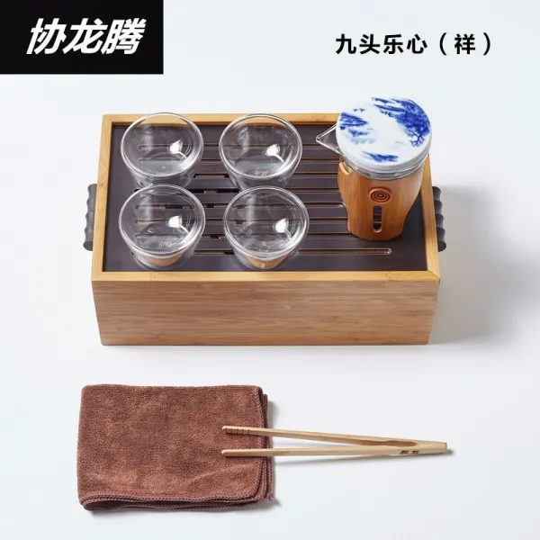 허룽텅 휴대용트 관광 여행용다기 유리티머그컵 다관 궁푸차 바다 다반 차판 풀, 구두낙심, 8건