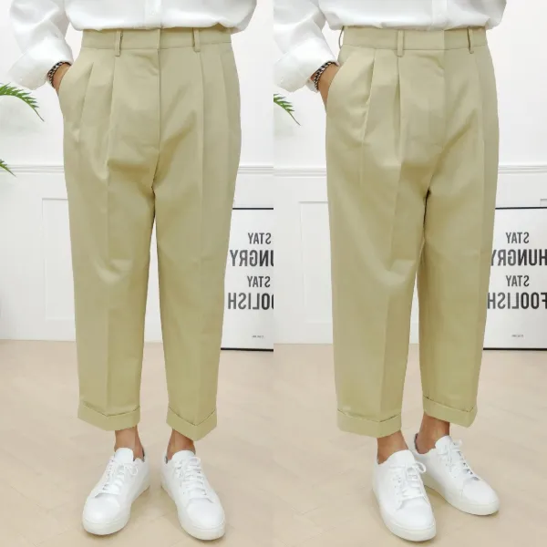 로니제이 남자 테이퍼드 크롭 카브라 핀턱 배정남 코튼 슬랙스