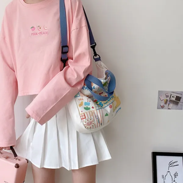 아기 귀여운 우표 일러스트 용품 육아템 엄마템 가방 학생 핸드폰 캔버스 거스름돈 크로스, 오렌지 서머 토트-크로스 집업 조절 가능