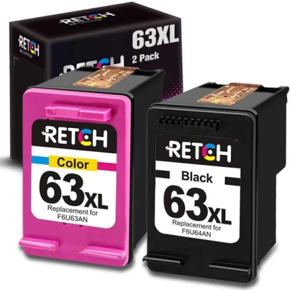 RETCH 재 제조 된 HP 잉크 카트리지 63 Envy 용 HP 63XL 63 XL 교체 4520 4516 Officejet 5255 5258 3830, 상세 설명 참조0, 한 가지 색