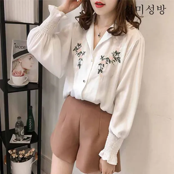 성미성방 블라우스 여 디자인 소중추 2019년 빈티지 항구 느낌의 루즈핏 긴팔 셔츠 패션X01
