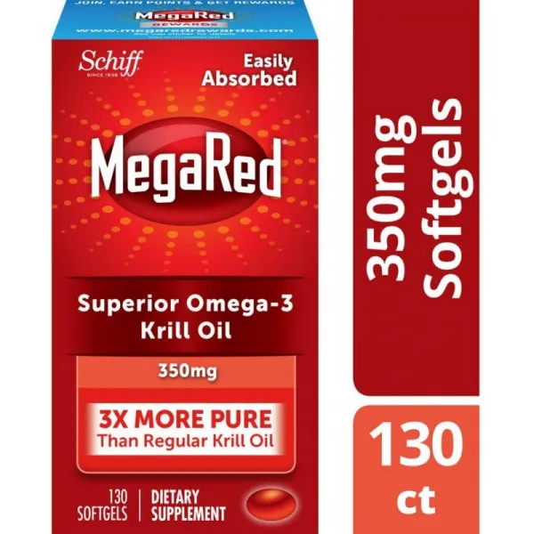 MegaRed 350mg 오메가 -3 크릴 오일 - 생선 오일 130mg으로 생선 뒷맛이 없음