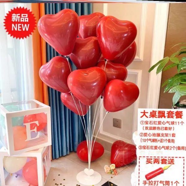 파티풍선 풍선 테이블풍선 지지대 기둥세우기 장식 개업 회의장 장식천 생일파티 파티 장면장식, T17-I84-루비 하트-하트 날림