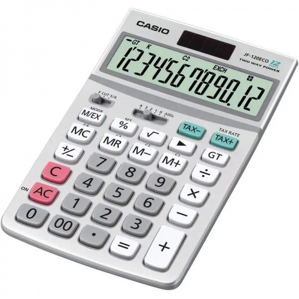 CASIO 데스크탑 계산기 JF-120ECO 12자리 환경 친화적 제어 계산 접이식 컨버터 태양/배터리 작동, 1, 단일상품