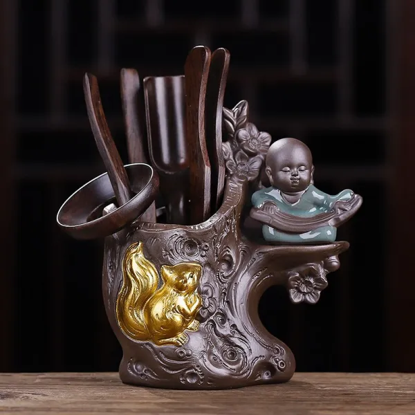 호봉 자사 다도 6군자 쿵푸 다기 부품 차 칼 차칙 군자 집게 양 주전자 붓, 자사 속다도 6군자