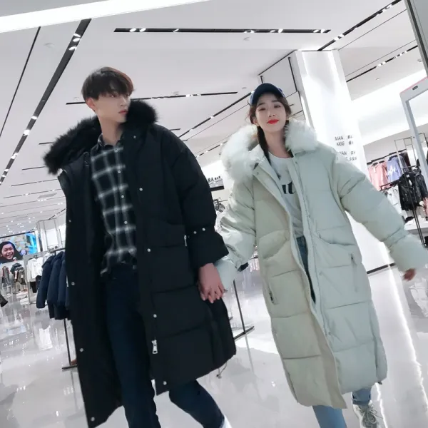 커플패딩 동색 다운패딩 일남일녀 더두터워진상품 bf털카라 솜옷 무릎아래까지의긴스타일 겨울옷 트렌디, C01-아이보리