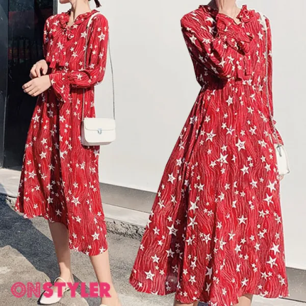 온스타일러 더틸 스타 롱 쉬폰원피스 여성 가을 원피스 하객 롱원피스 패턴