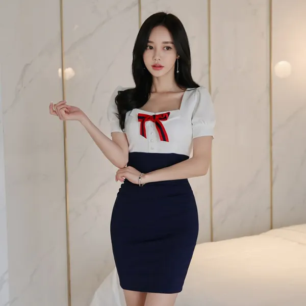 도깨비몰 여성 섹시 U넥 리본 디테일 슬림 섹시핏 미니 원피스 라인이 예뻐 보이는 핏 591773714521